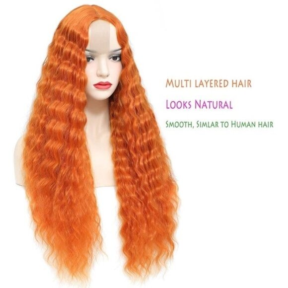 Long Ginger Orange Middle Part Wigs - Picture 3 of 6